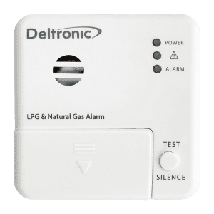 Framsida på gaslarm med LED-kontrollampor