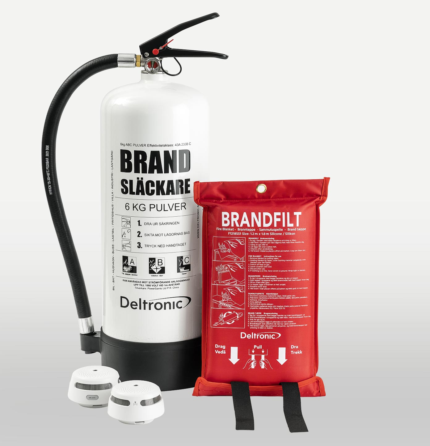 brandskyddspaket liten villa vit pulversläckare